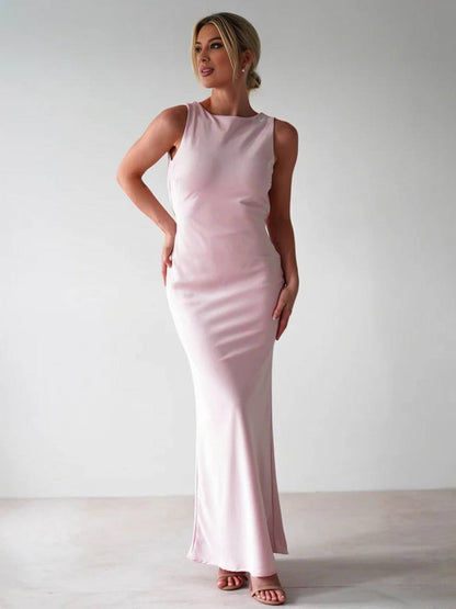 Yvette Robe de Soirée Femme – Longue Robe Sans Manches avec Dos Ouvert & Col Rond pour Gala