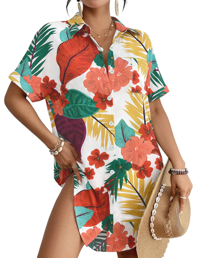 Camille Robe Chemise Plage Femme – Cover-Up Boutonné Col Chemise, Coupe Légère & Polyvalente Été