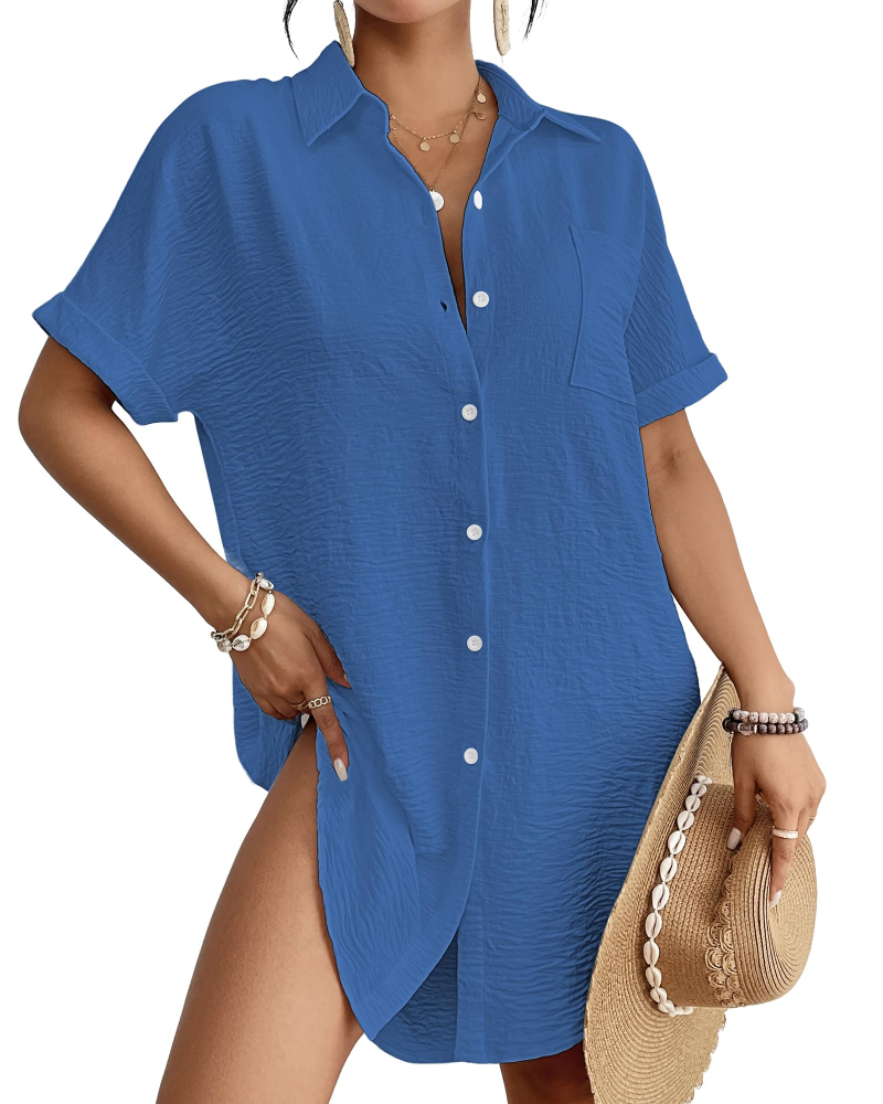 Camille Robe Chemise Plage Femme – Cover-Up Boutonné Col Chemise, Coupe Légère & Polyvalente Été