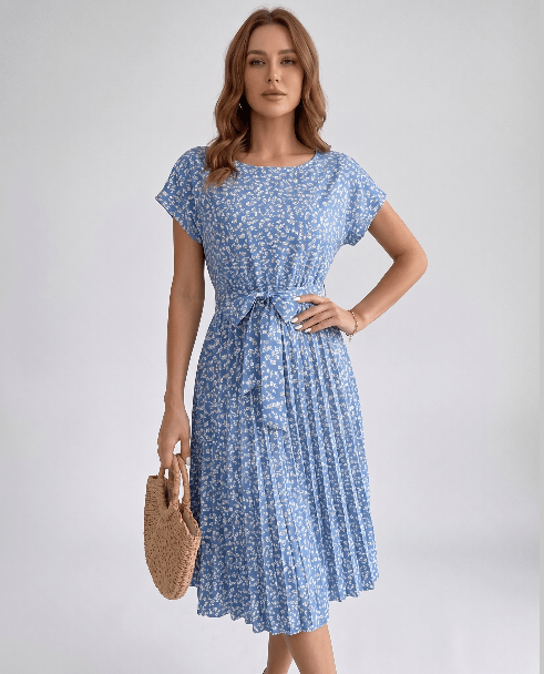 Robe Midi Fleurie | Robe Plissée Légère | Menvelo