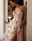 Robe Maxi Fleurie Femme à Lacets – Coupe Ajustée Fente Latérale