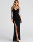 Robe Maxi Moulante Femme à Fente – Col V Sans Bretelles Fente Haute Latérale