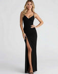 Robe Maxi Moulante Femme à Fente – Col V Sans Bretelles Fente Haute Latérale