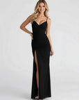 Robe Maxi Moulante Femme à Fente – Col V Sans Bretelles Fente Haute Latérale