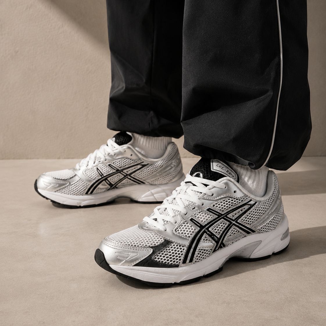 ASICS Gel-1130 White Black Silver, Baskets Basses Unisexe Mesh – photo 5