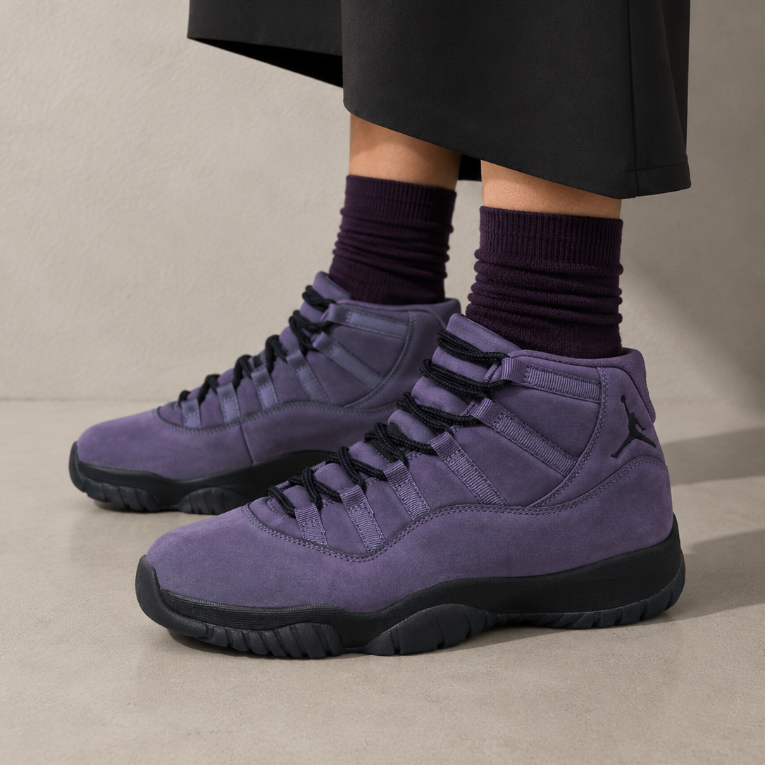 Air Jordan 11 Mojave baskets homme et femme en cuir verni beige, vue arrière