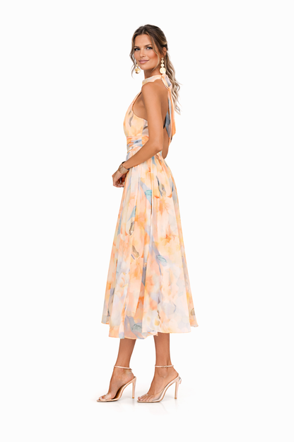 Robe Maxi Femme à Col Halter – Coupe Fluide Sans Manches Dos Nu