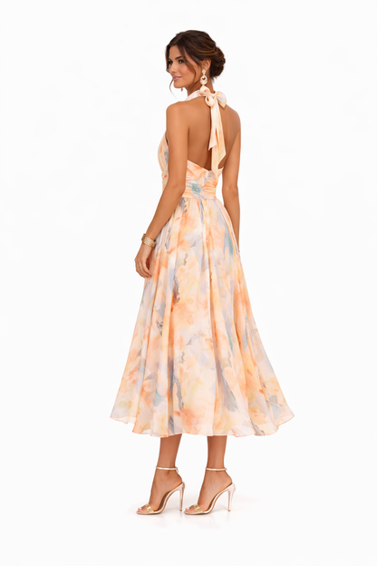 Robe Maxi Femme à Col Halter – Coupe Fluide Sans Manches Dos Nu