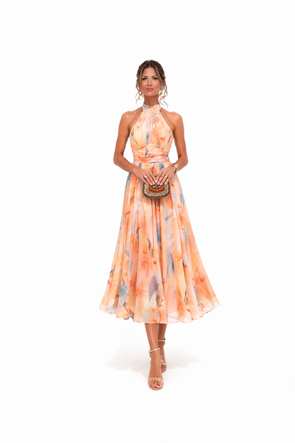 Robe Maxi Femme à Col Halter – Coupe Fluide Sans Manches Dos Nu