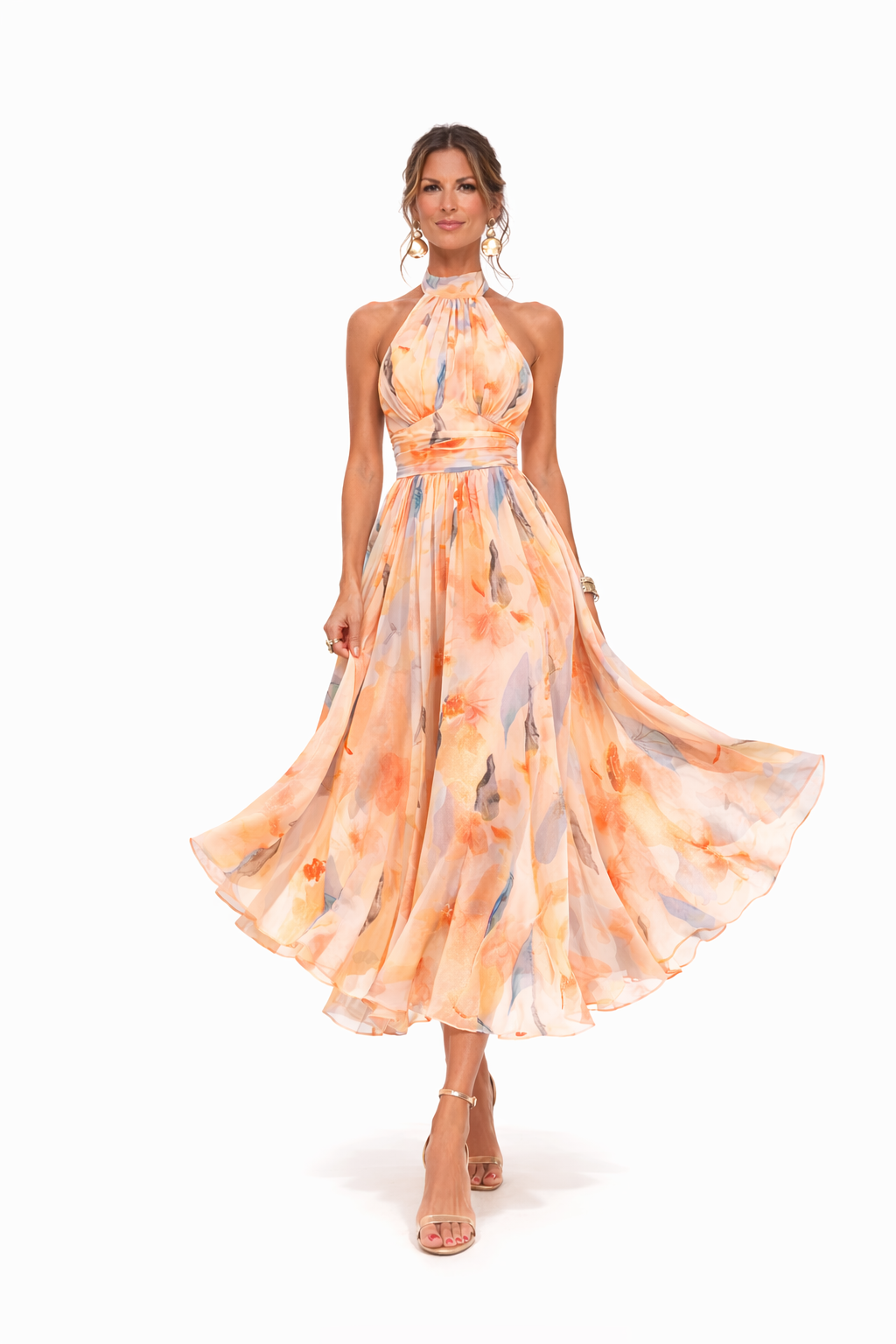 Robe Maxi Femme à Col Halter – Coupe Fluide Sans Manches Dos Nu