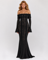 Robe Longue Femme en Dentelle – Coupe Sirène Épaules Dénudées