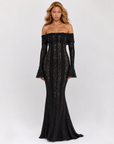 Robe Longue Femme en Dentelle – Coupe Sirène Épaules Dénudées