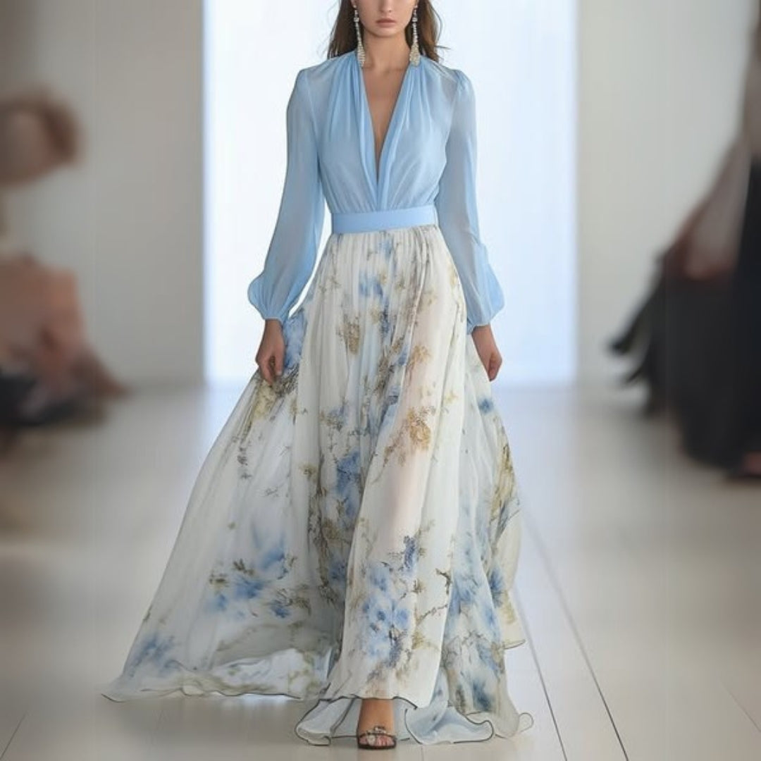 Chloé | Robe maxi fleurie à col en V pour femmes