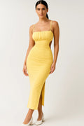 Robe Bodycon Midi Femme – Coupe Moulante avec Fronces