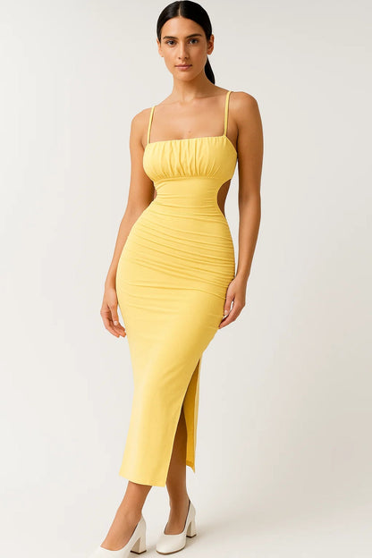 Robe Bodycon Midi Femme – Coupe Moulante avec Fronces