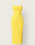 Robe Bodycon Midi Femme – Coupe Moulante avec Fronces