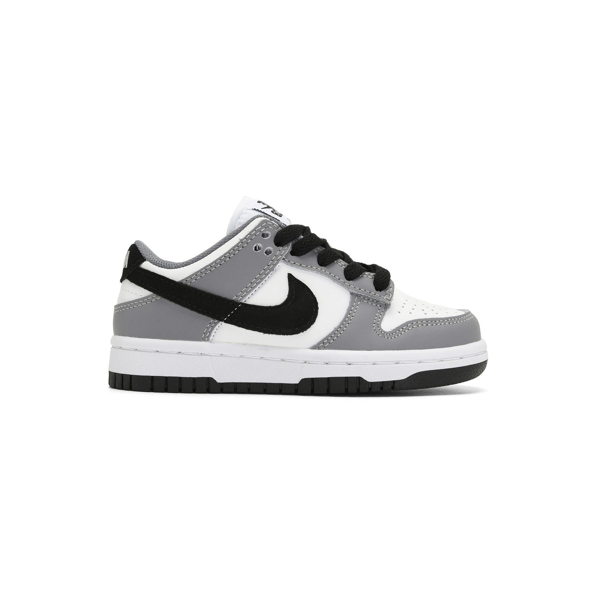 Nike Dunk Low Black & Grey baskets basses enfant en cuir noir gris, vue de profil