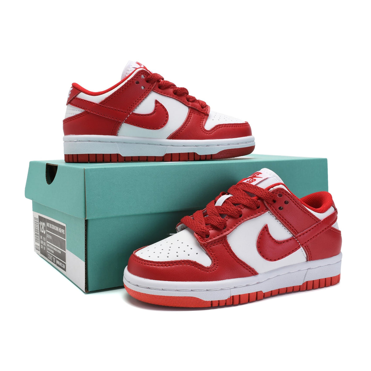Nike Dunk Low White Gipsy Rose baskets basses enfant en cuir blanc rose, vue de face