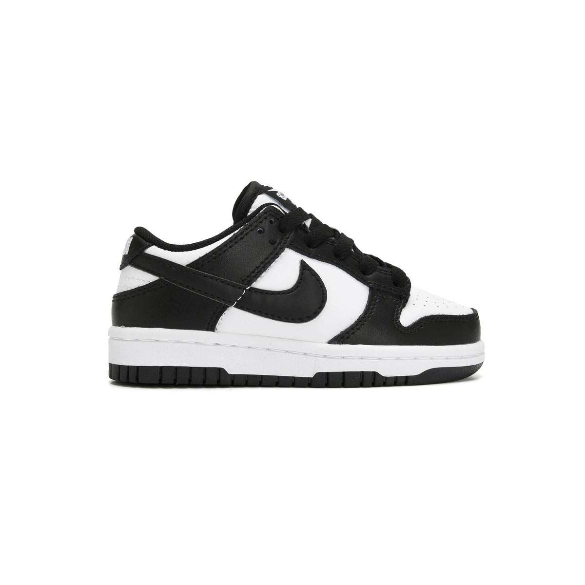 Nike Dunk Low Panda baskets basses enfant en cuir noir blanc, vue de profil