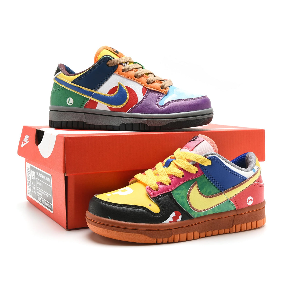 Nike Dunk Low What the Super Mario baskets basses enfant en cuir multicolore, vue de face