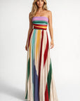 Robe Longue Femme Bustier – Rayures Multicolores Verticales