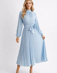 Robe Midi Femme Plissée – Taille Cintrée et Manches Longues