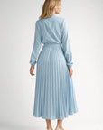 Robe Midi Femme Plissée – Taille Cintrée et Manches Longues