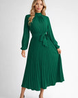 Robe Midi Femme Plissée – Taille Cintrée et Manches Longues