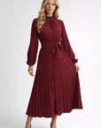 Robe Midi Femme Plissée – Taille Cintrée et Manches Longues
