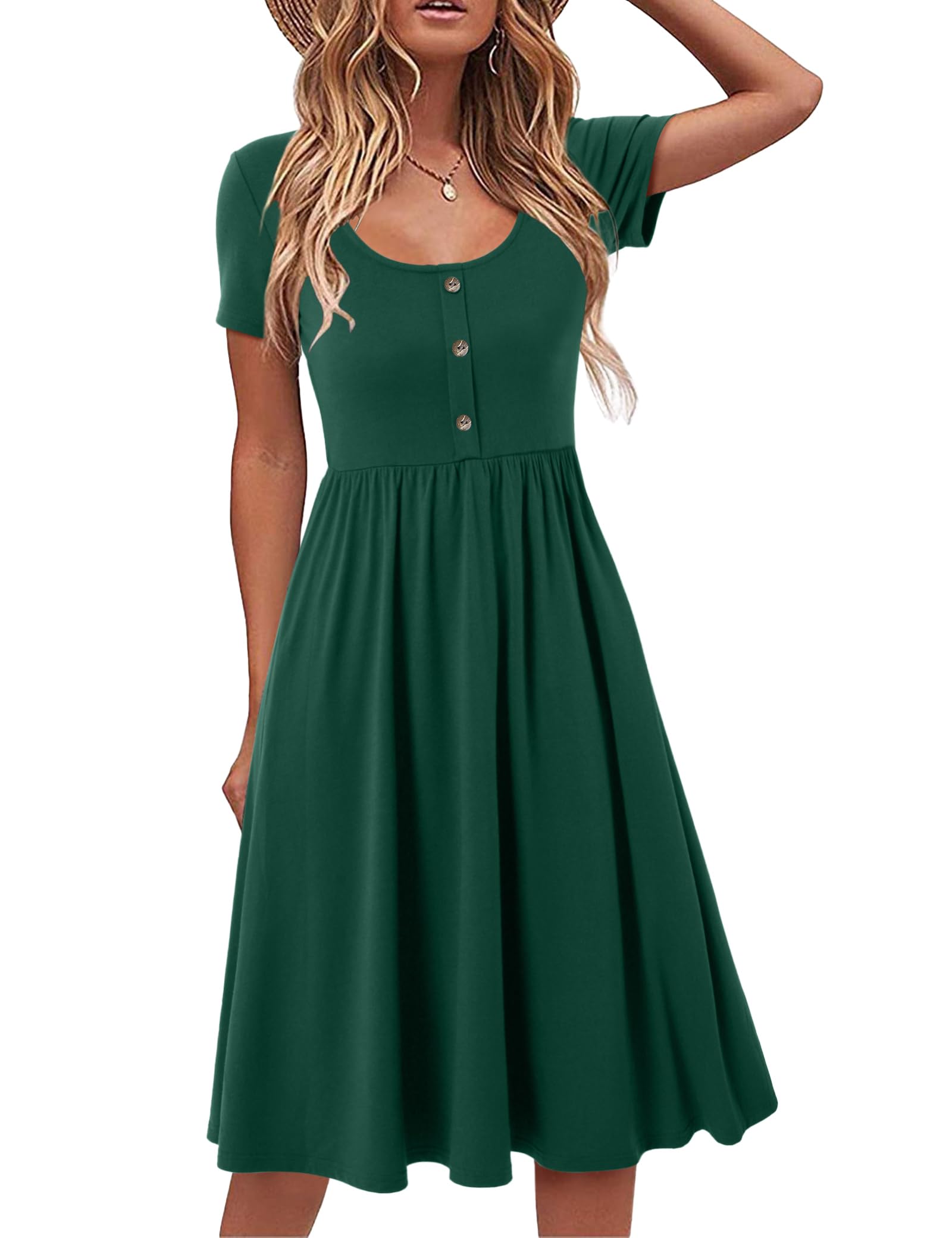 Robe Midi Femme en stretch, col rond, coupe fluide – Menvelo