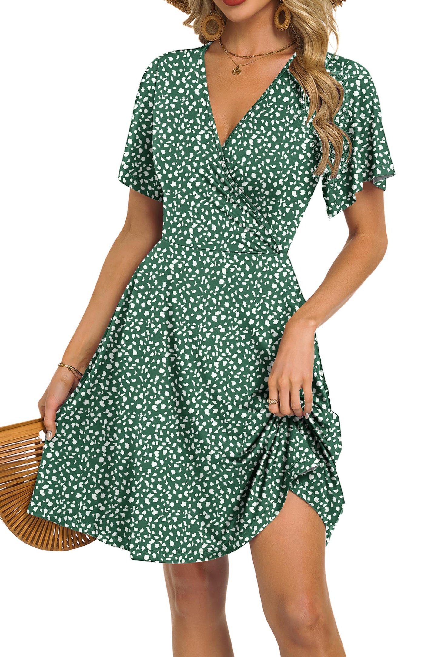 Robe Mini Femme en tissu léger, col V, coupe fluide – Menvelo