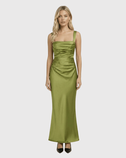 Robe Longue Sirène Femme – Tissu Satiné Fluide à Effet Drapé