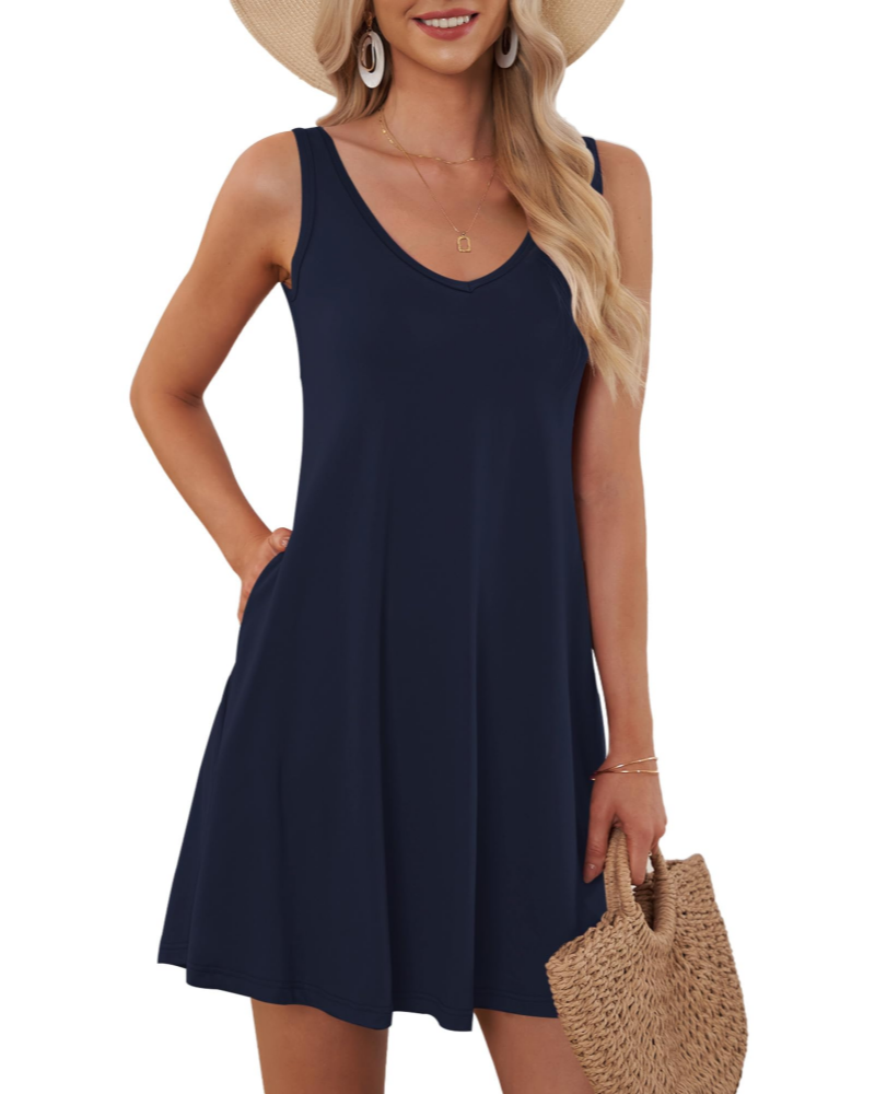 Robe Mini Femme en tissu léger, col V, coupe fluide – Menvelo
