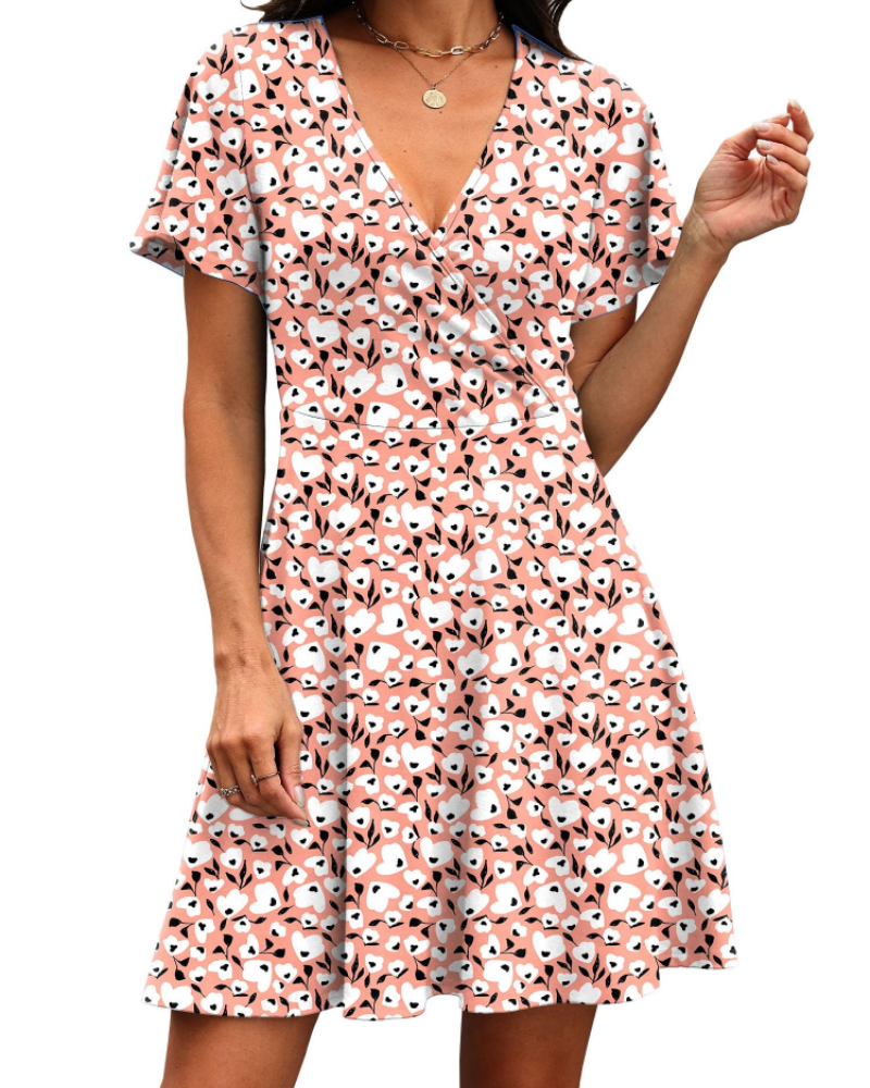 Robe Mini Femme en tissu léger, col V, coupe trapèze – Menvelo