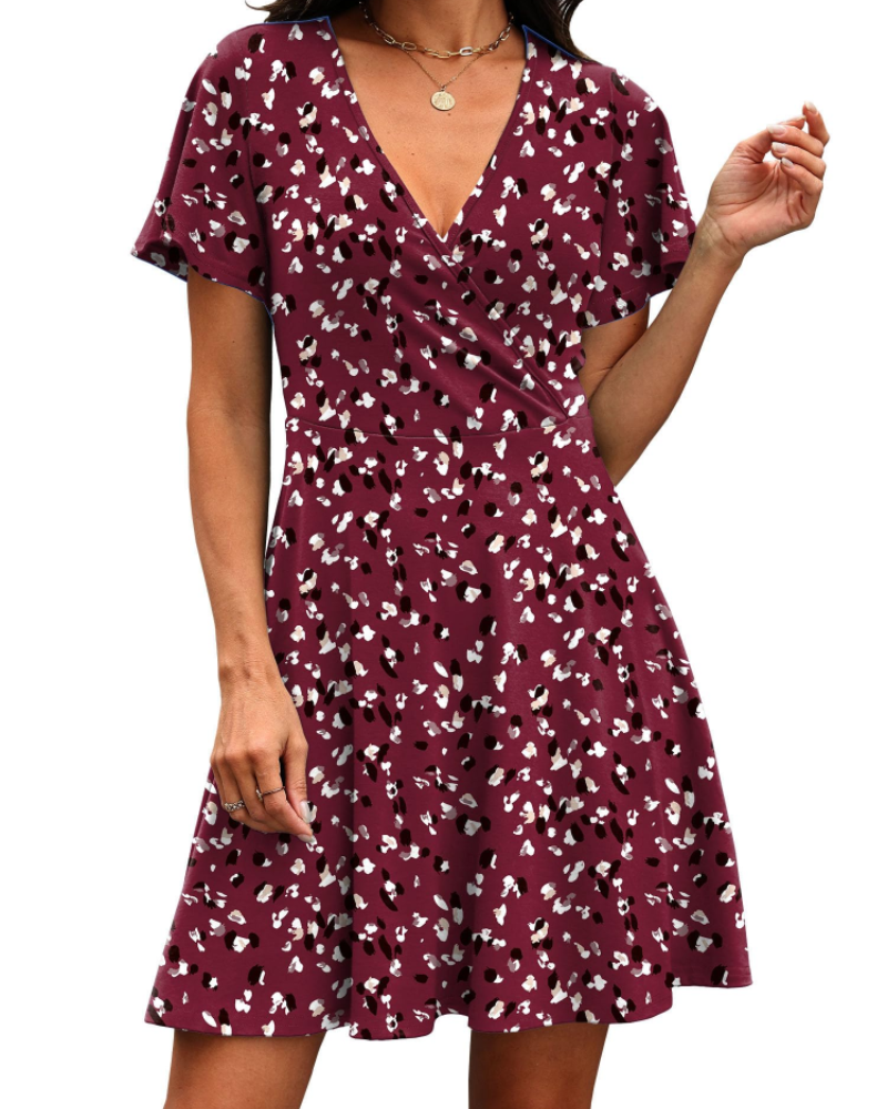 Robe Mini Femme en tissu léger, col V, coupe trapèze – Menvelo