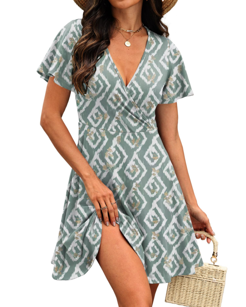 Robe Mini Femme en tissu léger, col V, coupe trapèze – Menvelo