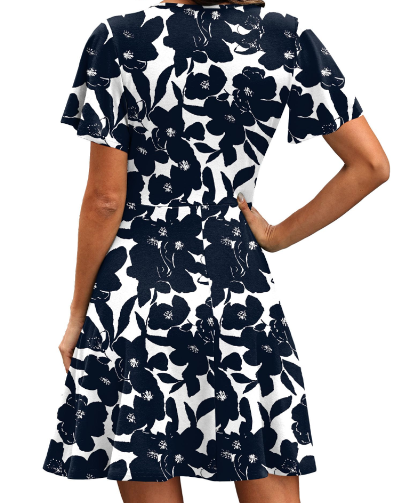 Robe Mini Femme en tissu léger, col V, coupe trapèze – Menvelo