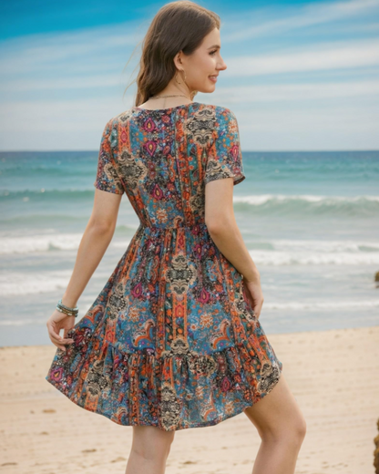 Robe Midi Femme en tissu léger, col V, coupe fluide – Menvelo