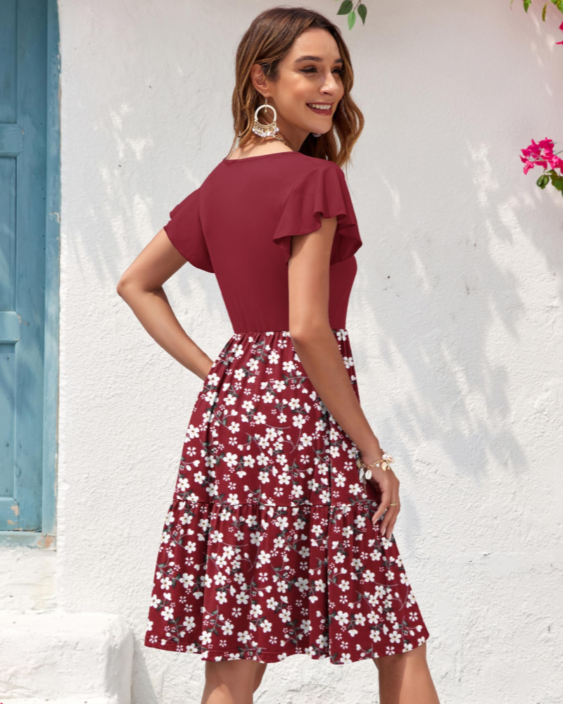 Robe Midi Femme en tissu léger, col V, coupe moulante – Menvelo