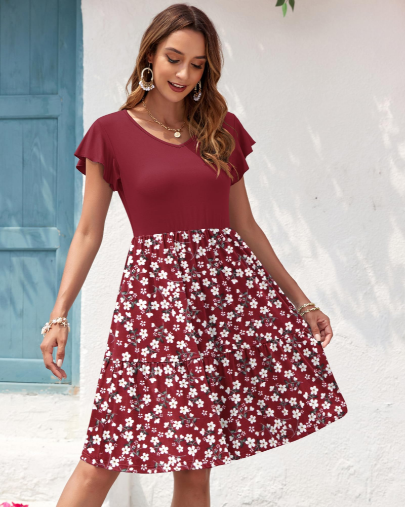 Robe Midi Femme en tissu léger, col V, coupe moulante – Menvelo