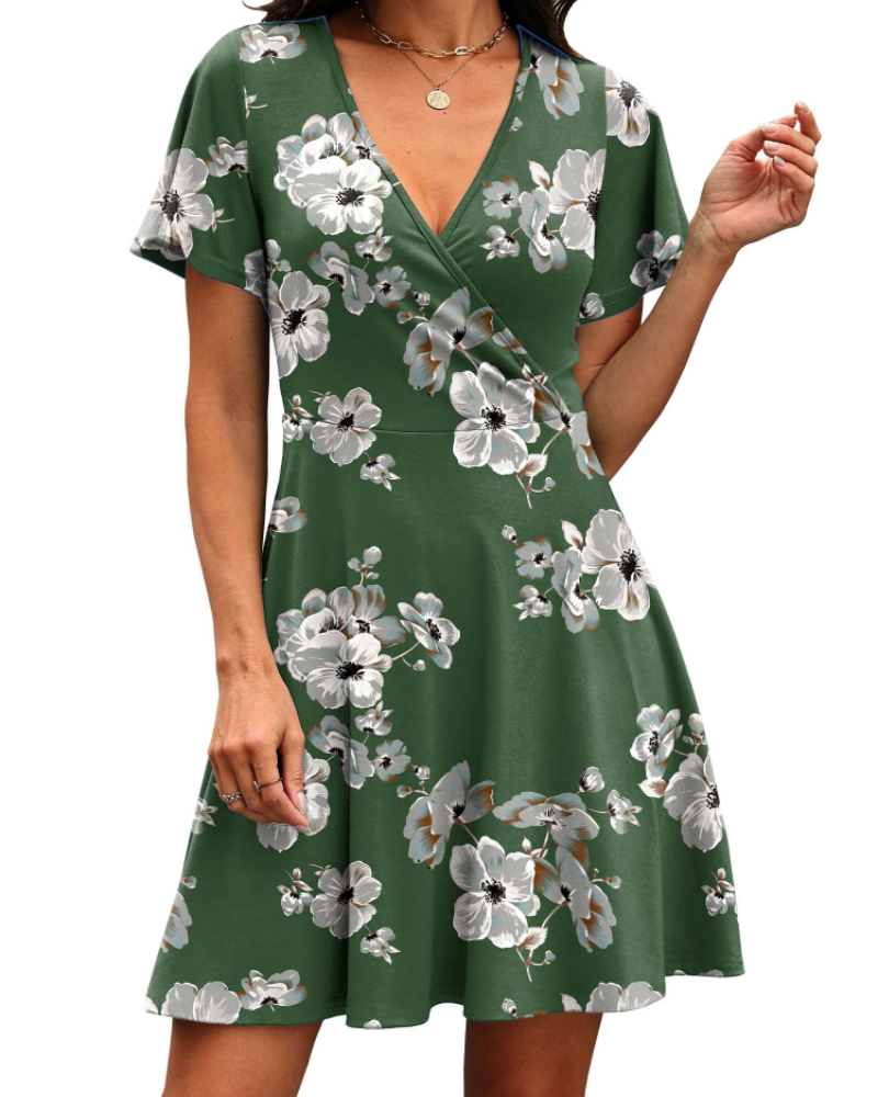 Robe Mini Femme en tissu léger, col V, coupe trapèze – Menvelo