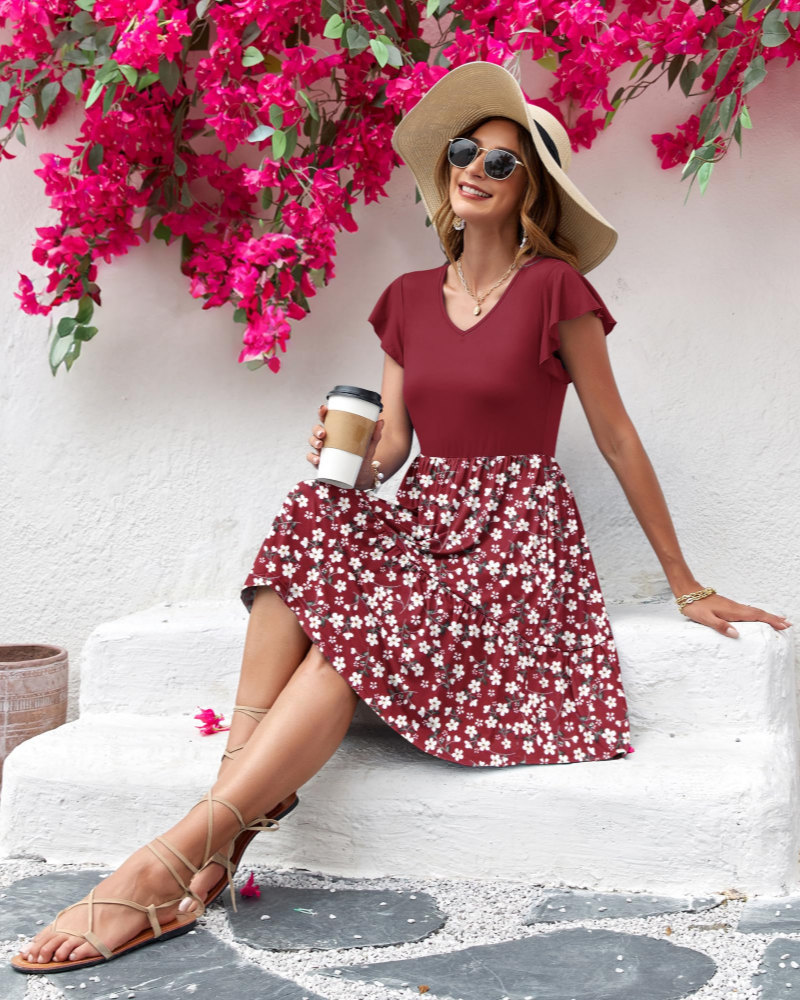 Robe Midi Femme en tissu léger, col V, coupe moulante – Menvelo