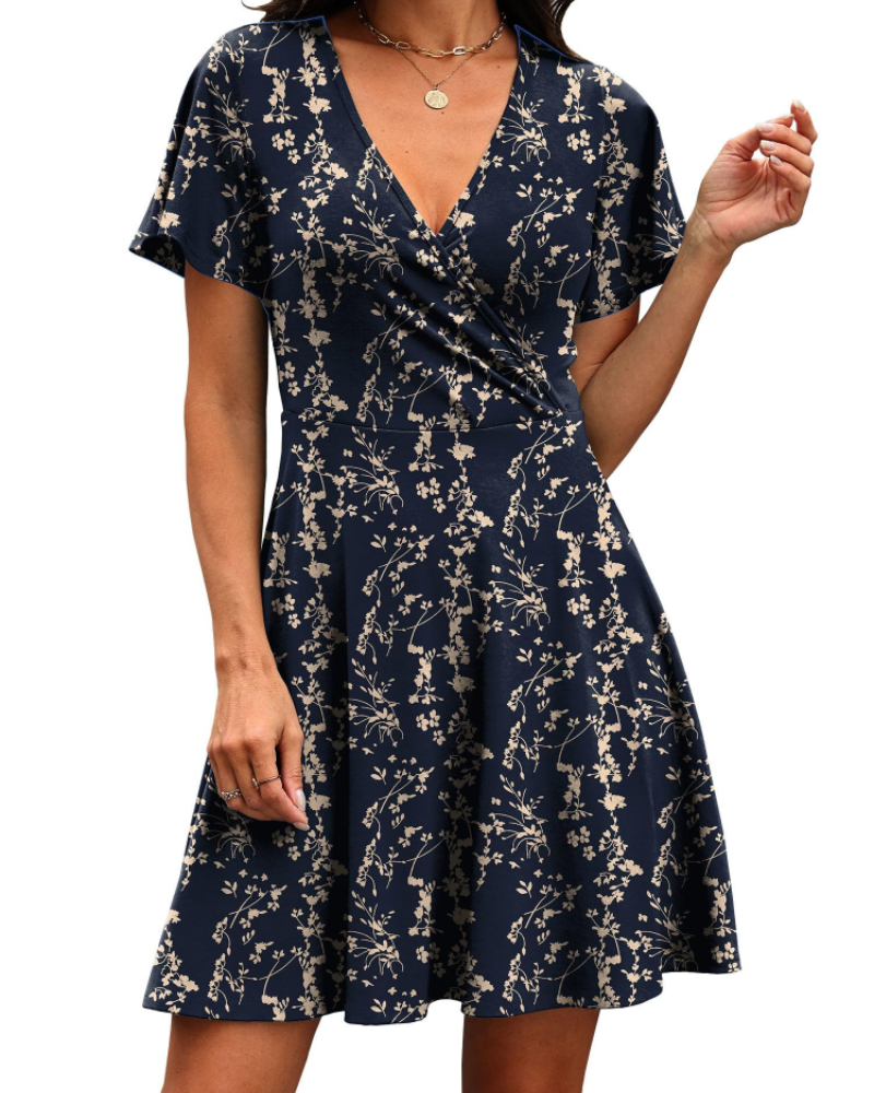 Robe Mini Femme en tissu léger, col V, coupe trapèze – Menvelo