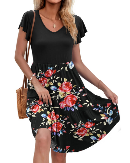 Robe Midi Femme en tissu léger, col V, coupe moulante – Menvelo