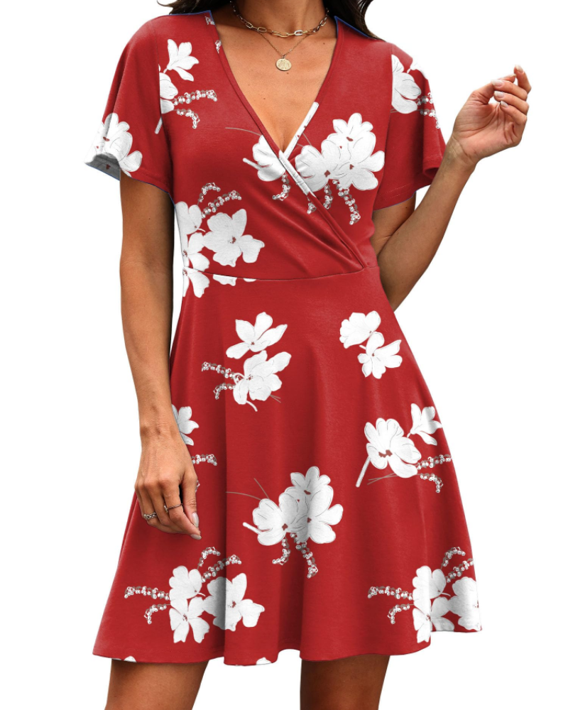 Robe Mini Femme en tissu léger, col V, coupe trapèze – Menvelo