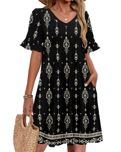 Robe Midi Femme en tissu léger, col V, coupe ample – Menvelo