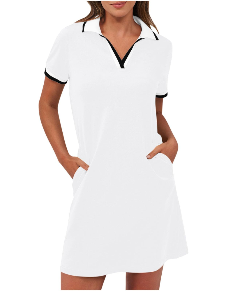 Robe Mini Femme en tissu léger, col polo, coupe fluide – Menvelo