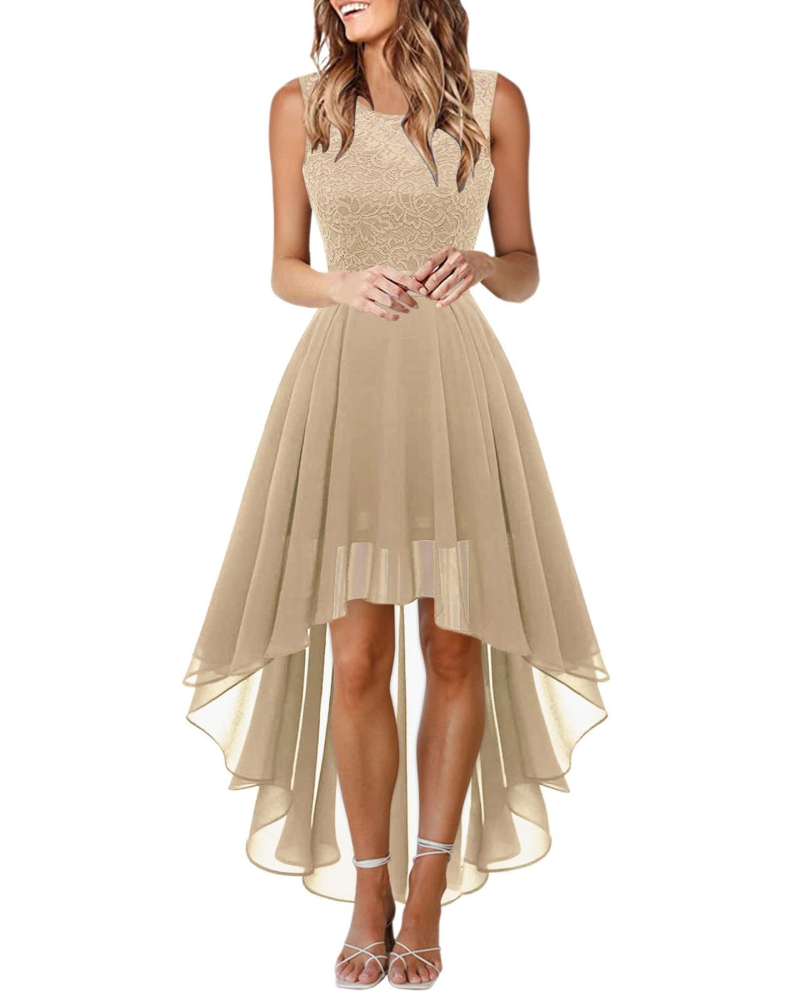 Drel Robe Femme – Robe Longue Sans Manches en Dentelle Col Rond Bohème Chic Élégante