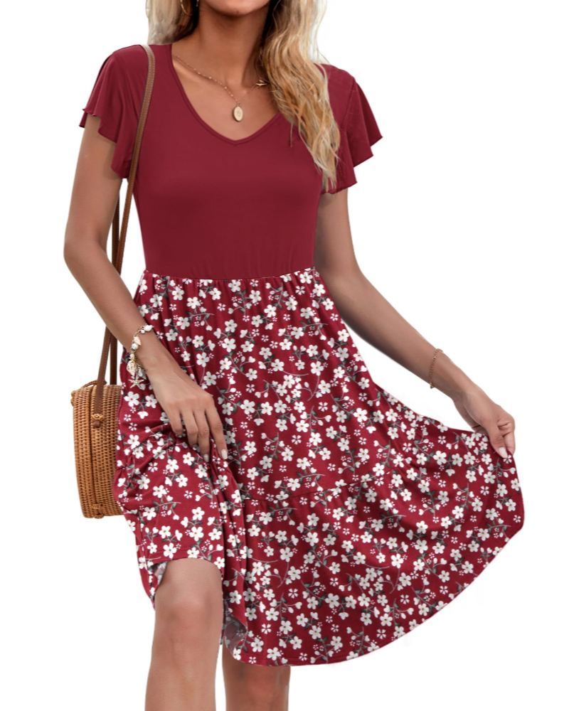 Robe Midi Femme en tissu léger, col V, coupe moulante – Menvelo