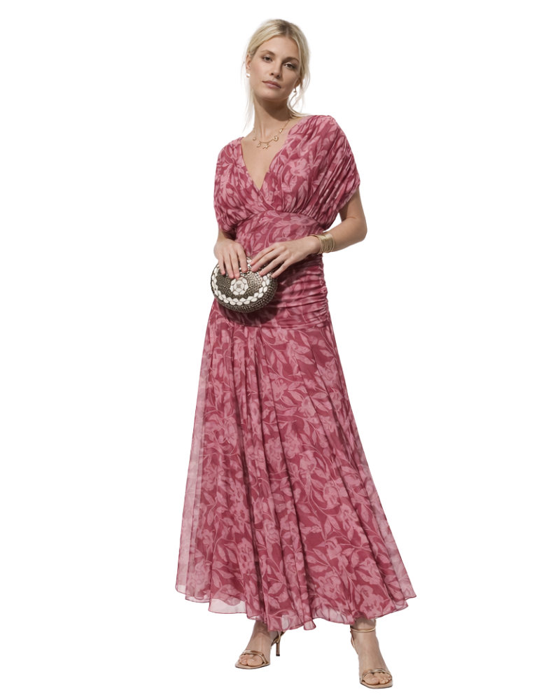 Aurélie Robe Femme Longue Fleurie – Col V Croisé Élégant & Coupe Fluide Légère